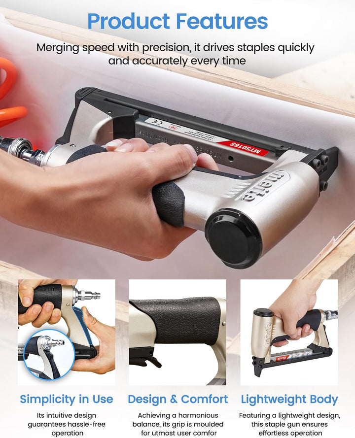 meite MT5016S Upholstery Stapler- 50 Series 1/2 CROWN Fine Wire Stapler With Safety (1/4&
