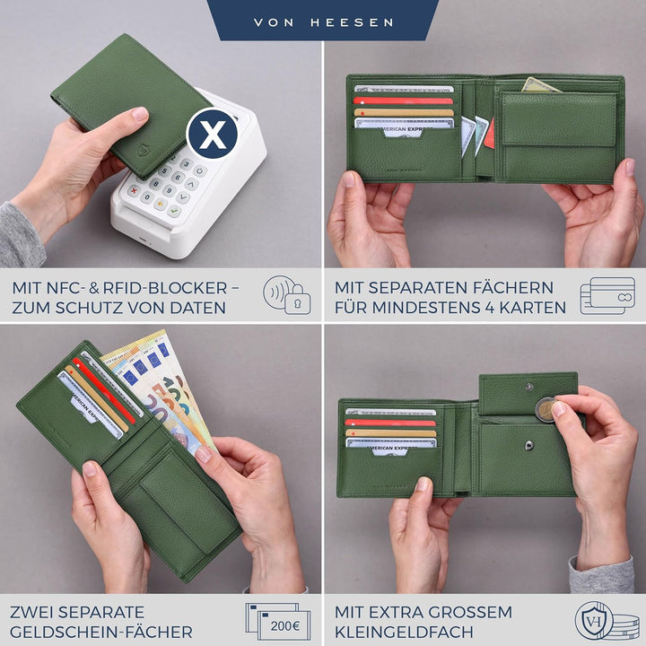 VON HEESEN Leder Geldbörse RFID Schutz I Echtleder Geldbeutel für Damen &amp; Herren I Portemonnaie Brie