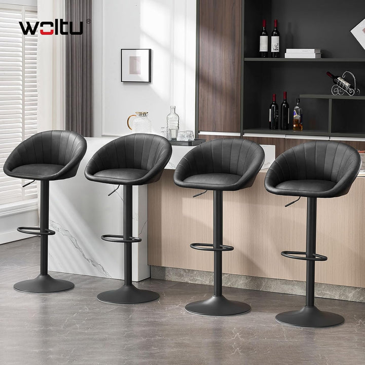 WOLTU Barhocker 2er Set, Barstuhl Höhenverstellbar, PU-Bezug, Anthrazit | Drehbarer Bar Stool mit Rü
