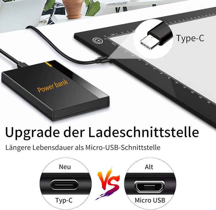 A4 LED Leuchttisch,Magnetisch Led Licht Pad Ultra-dünne Leuchtplatte Zeichnen,Type-C Schnittstelle L
