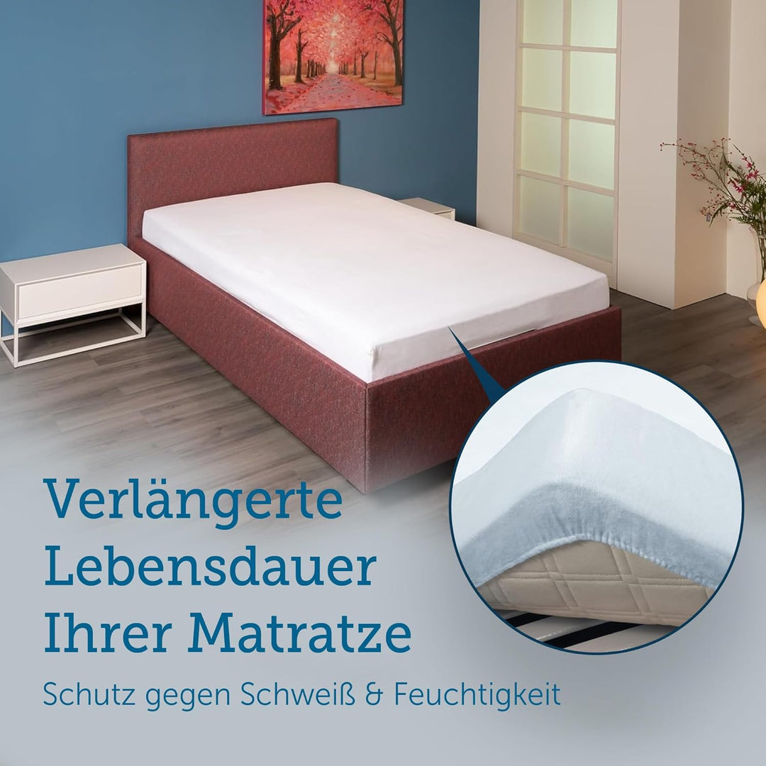 SETEX Molton Köper Matratzenschutz, 180 x 200 cm, Matratzenschoner aus 100 % Baumwolle, Basic, Weiss
