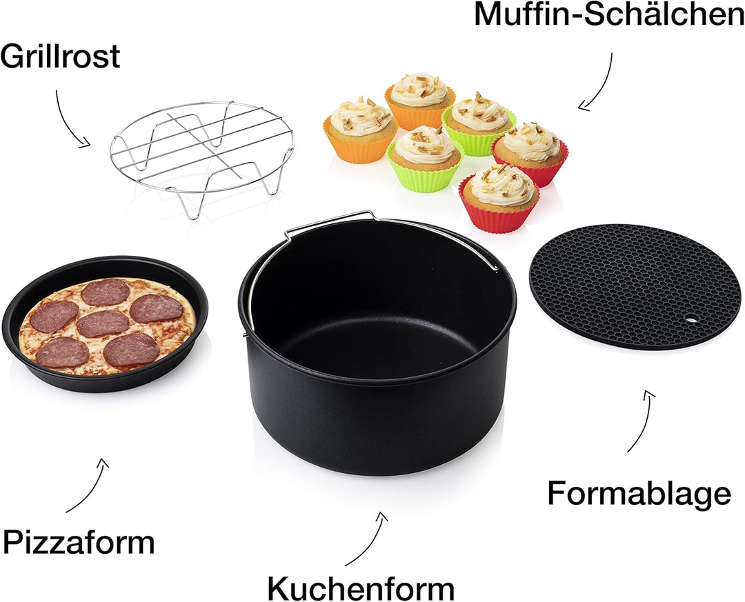 Princess Airfryer Zubehör Set 10-teilig für Heissluftfritteuse 4,5 L & 5,2 L, Backset mit Pizzablech