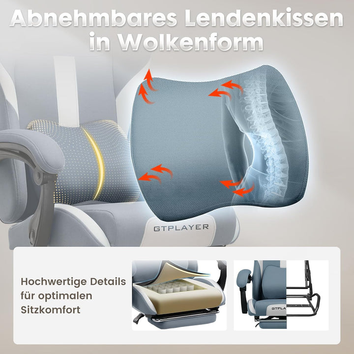 GTPLAYER Gaming Stuhl Bürostuhl Ergonomisch Gaming Sessel mit Kopfstütze und Cloud-Lendenkissen, Gep