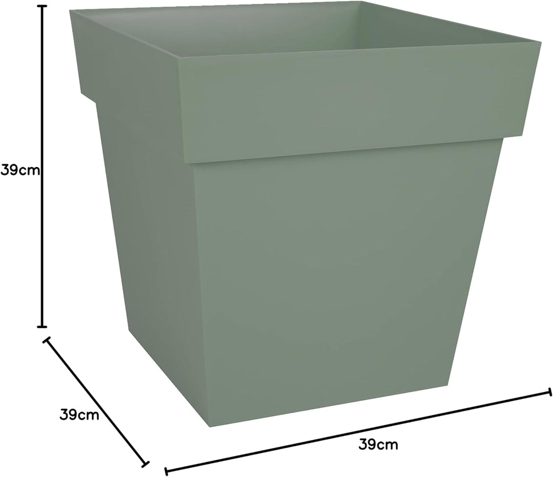 EDA - Blumentopf Toskana, quadratisch, 39 cm, Volumen 38 l, 39 x 39 x 39 cm, Lorbeergrün 39 x 39 x 3