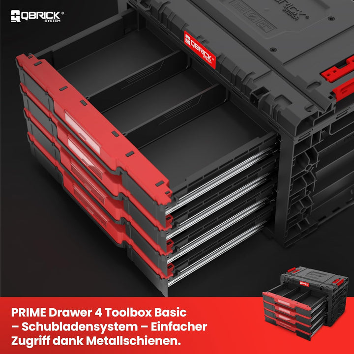 Qbrick System Werkzeugkoffer Sortierbox Leer - 4 Schubladen - Werkzeugkiste - 542 x 335 x 369 mm Sch