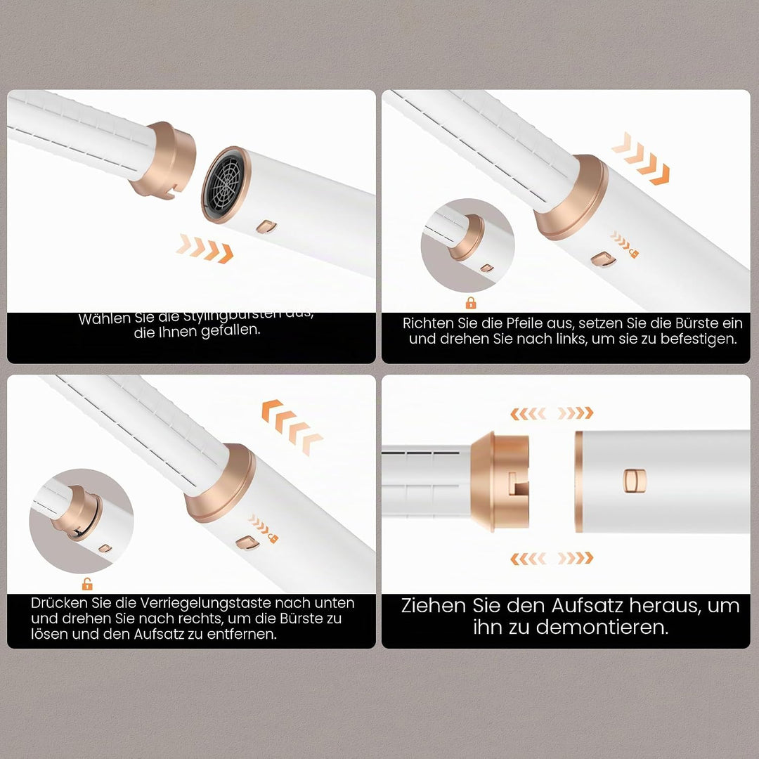 Hairstyler 5 in 1 Hair Styler Set, Haarstyler mit Luft Lockenstab Föhn Thermal Brush Glättbürste, Mu