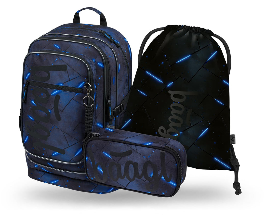 Baagl Schulrucksack Set Jungen 3 Teilig - Schultasche ab 3. Klasse - Grundschule Ranzen mit Brustgur