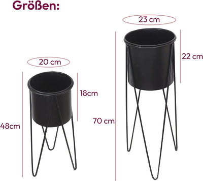 Gadgy Pflanzenständer Metall | Set 2 Stück Blumenständer Metall Schwarz | Blumentopf mit Beinen | Üb