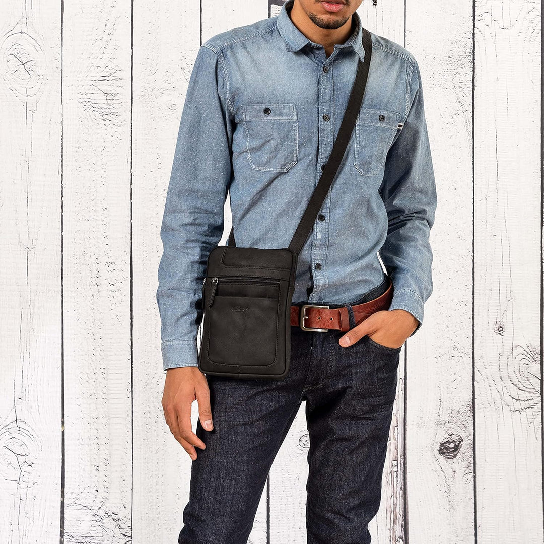 LEABAGS Detroit Umhängetasche Herren – Kleine Leder Umhängetasche 21x26 cm – Mini Crossbody Tasche m