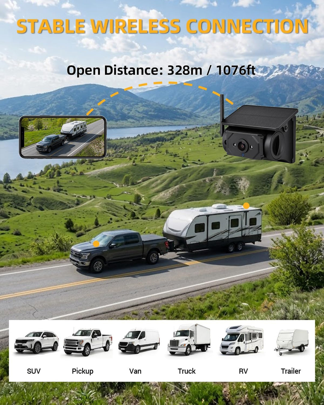 Solar Magnetische WLAN HD Rückfahrkamera 9600mAh 1080P IP67 LKW Nur Kamera, Nur Kamera