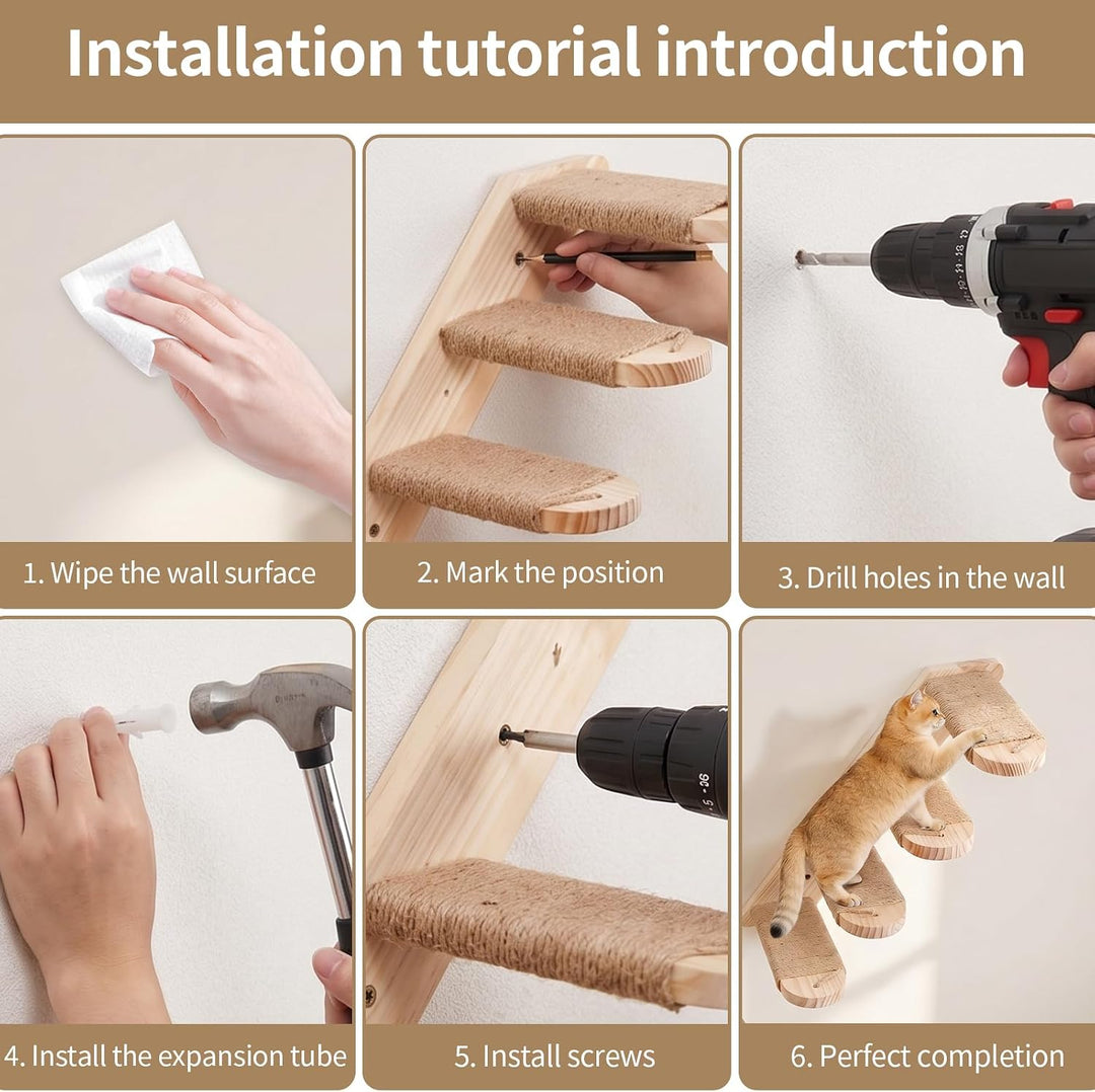 2 Pack Katzentreppe Wand, 4 Stufen Kletterwand für Katzen mit Juteseil | Diy Kletterwand Katzen Katz