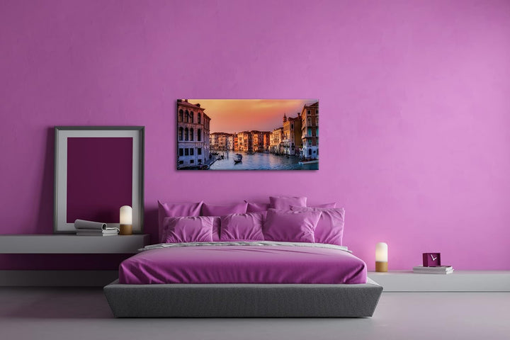 deyoli Kanäle in Venedig Panorama 120x60 cm als Leinwandbild, Motiv fertig gerahmt auf Echtholzrahme