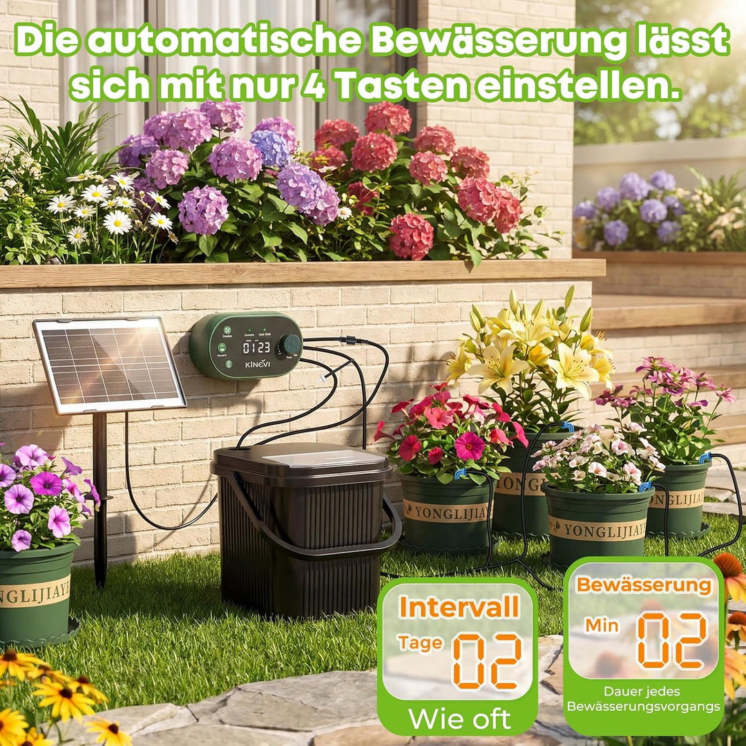 Solar Bewässerungssystem, Garten Automatisches Bewässerungs mit 22 Modi Timer, 15M Schlauch &amp; 15 Tro