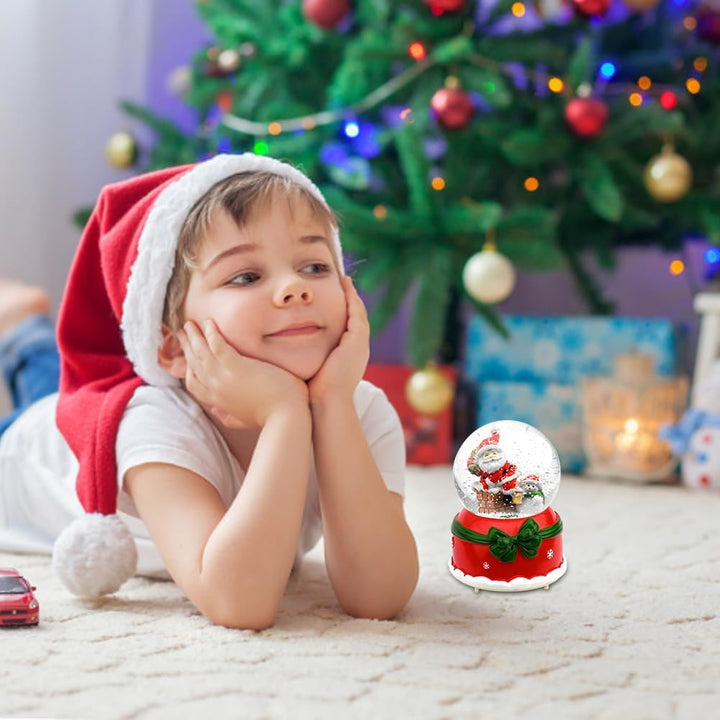 Musikalische Schneekugel für Weihnachten Spieldose Kristallkugel mit Bunten Glitzer LED Lichtern Wei