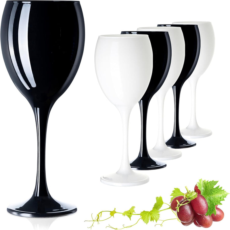PLATINUX Schwarze & Weisse Weingläser aus Glas Wasserglas Set 6 Teilig 130ml (max. 320ml) Getränkegl