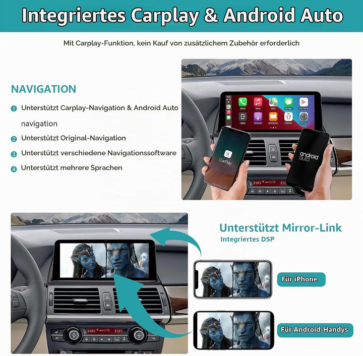 10,25 Zoll Touchscreen-Autoradio für BMW X5/X6 E70 E71 2011–2013 mit CIC-System, unterstützt Apple C