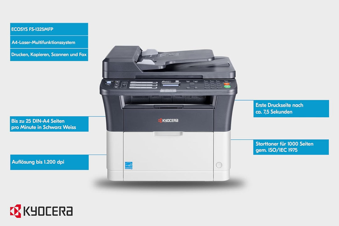 Kyocera Klimaschutz-System Ecosys FS-1325MFP 4-in-1 Laser-Multifunktionsdrucker: Duplex Drucker, SW-