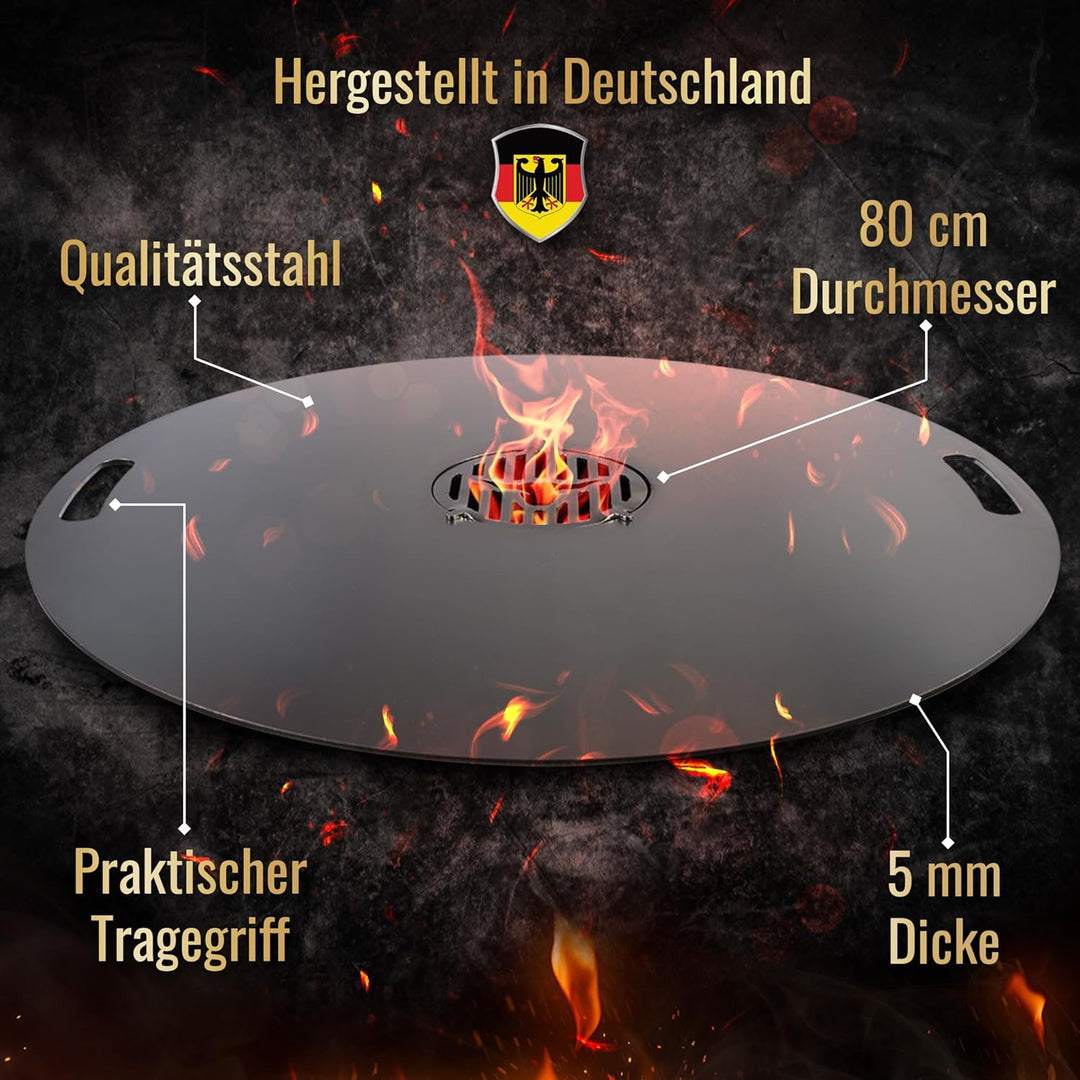 Feuerplatte für Kugelgrill Handgriffe 100 cm,10 mm Stärke #236 – INKL. Grilleinsatz, Grillplatte für