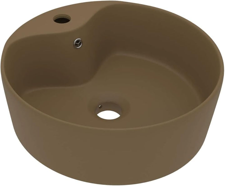Luxus-Waschbecken mit üBerlauf Matt Creme 36x13 CM Keramik Waschbecken Waschtisch Aufsatzwaschbecken