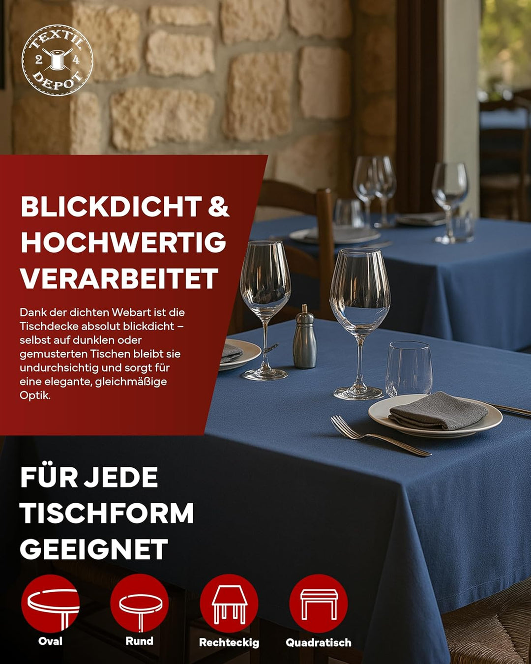 texpot Gartentischdecke 220 cm rund in Blau mit Leinen Optik Lotuseffekt Fleckschutz Bügelfrei Tisch