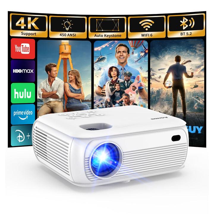2026Mini Beamer FHD 4K,Lower Noise 450ANSI Tageslichttauglicher projektor|Auto-Keystone,HiFi-Lautspr