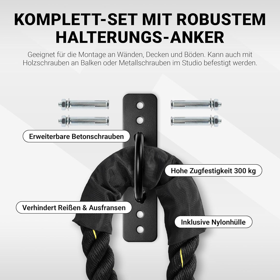 MSPORTS Battle Rope Professional Studio Qualität | Länge: 15 m | Durchmesser: 5 cm | Trainingsseil S