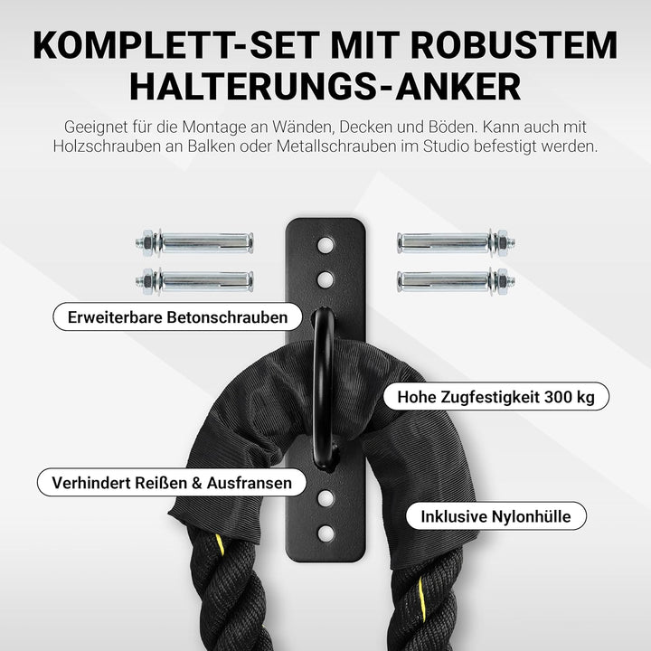 MSPORTS Battle Rope Professional Studio Qualität | Länge: 15 m | Durchmesser: 5 cm | Trainingsseil S