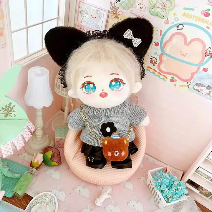 niannyyhouse 20cm Plüsch Puppe Kleidung Quadrat Gesicht Hut Pullover Jeans 8in Stuffed Doll Dressup