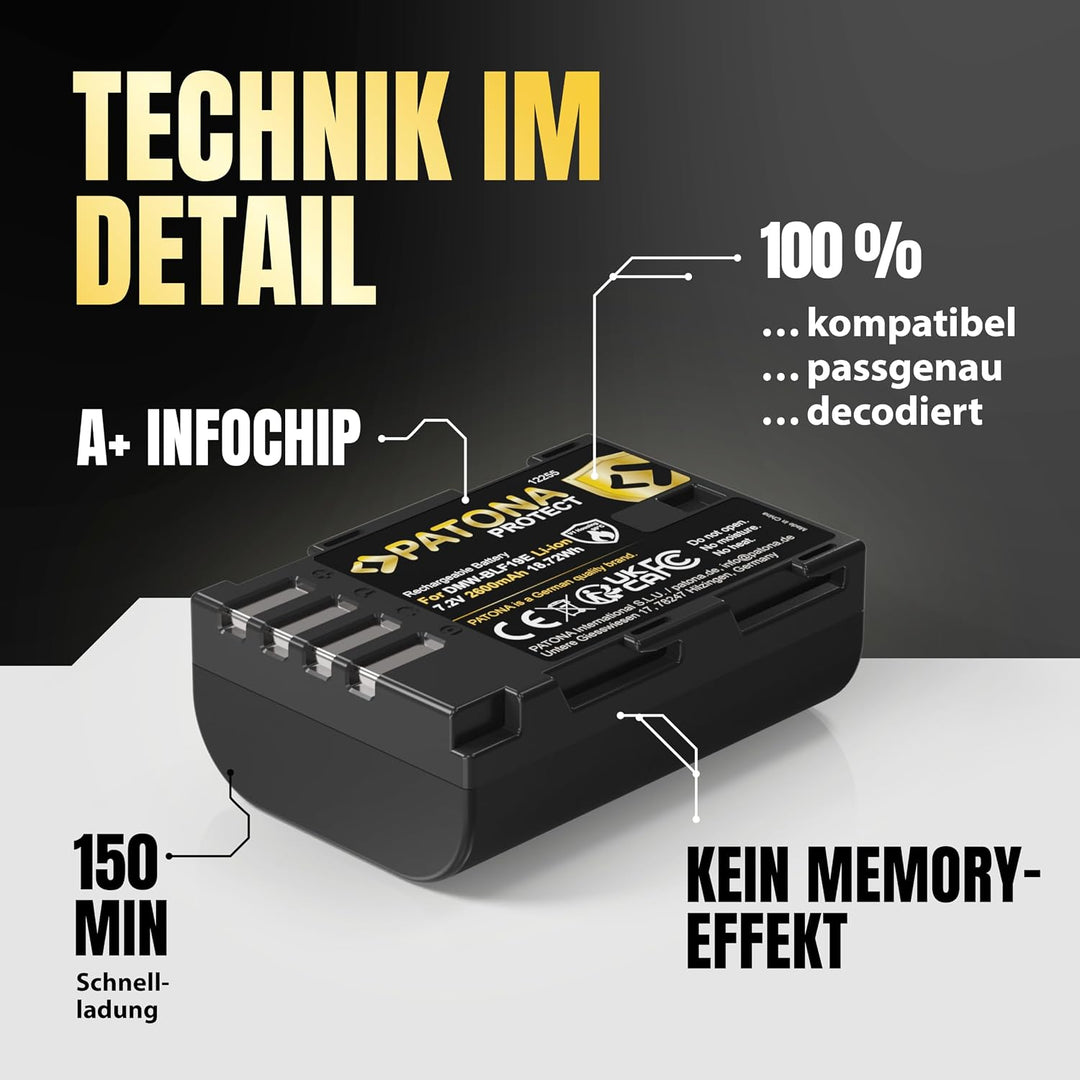 PATONA 2X Protect DMW-BLF19 E Akku 2400mAh Ersatzakku kompatibel mit Panasonic Lumix DC-G9 G9L G9EG