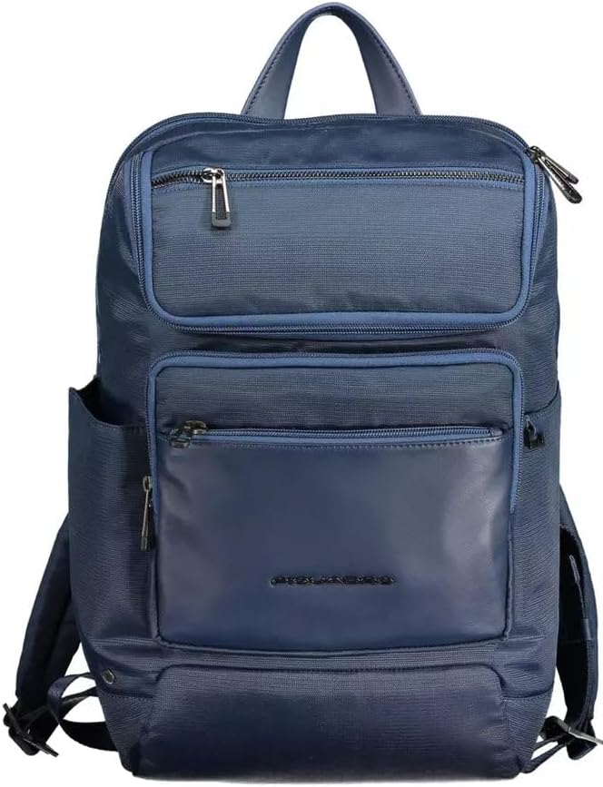 PIQUADRO Mittelgrosser Rucksack aus Leder und Stoff mit PC 14,00 Zoll, blau, Mittelgrosser Rucksack