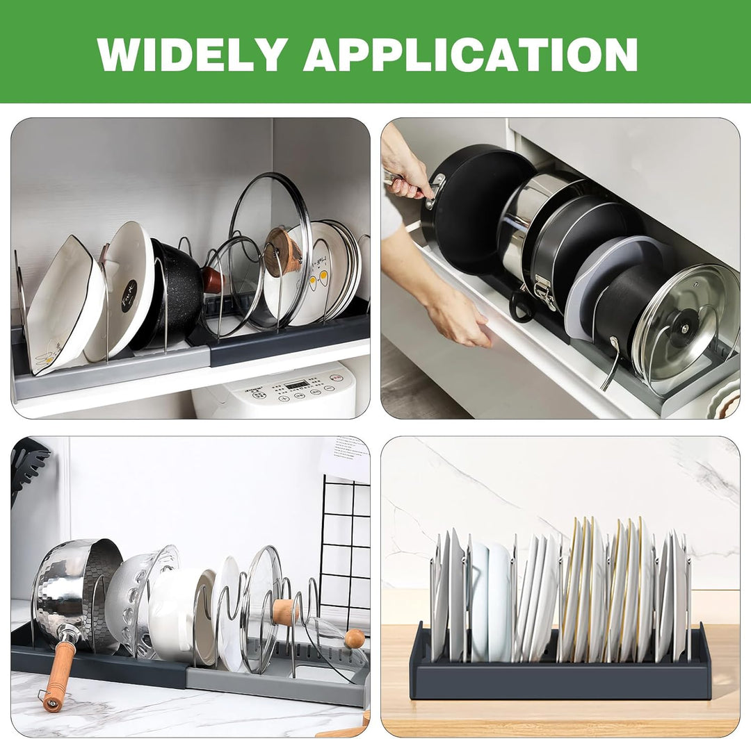 Topfdeckelhalter für Schublade Organizer Ausziehbar, Pfannenhalter, ABS Deckelhalt, Mit 10 Verstellb