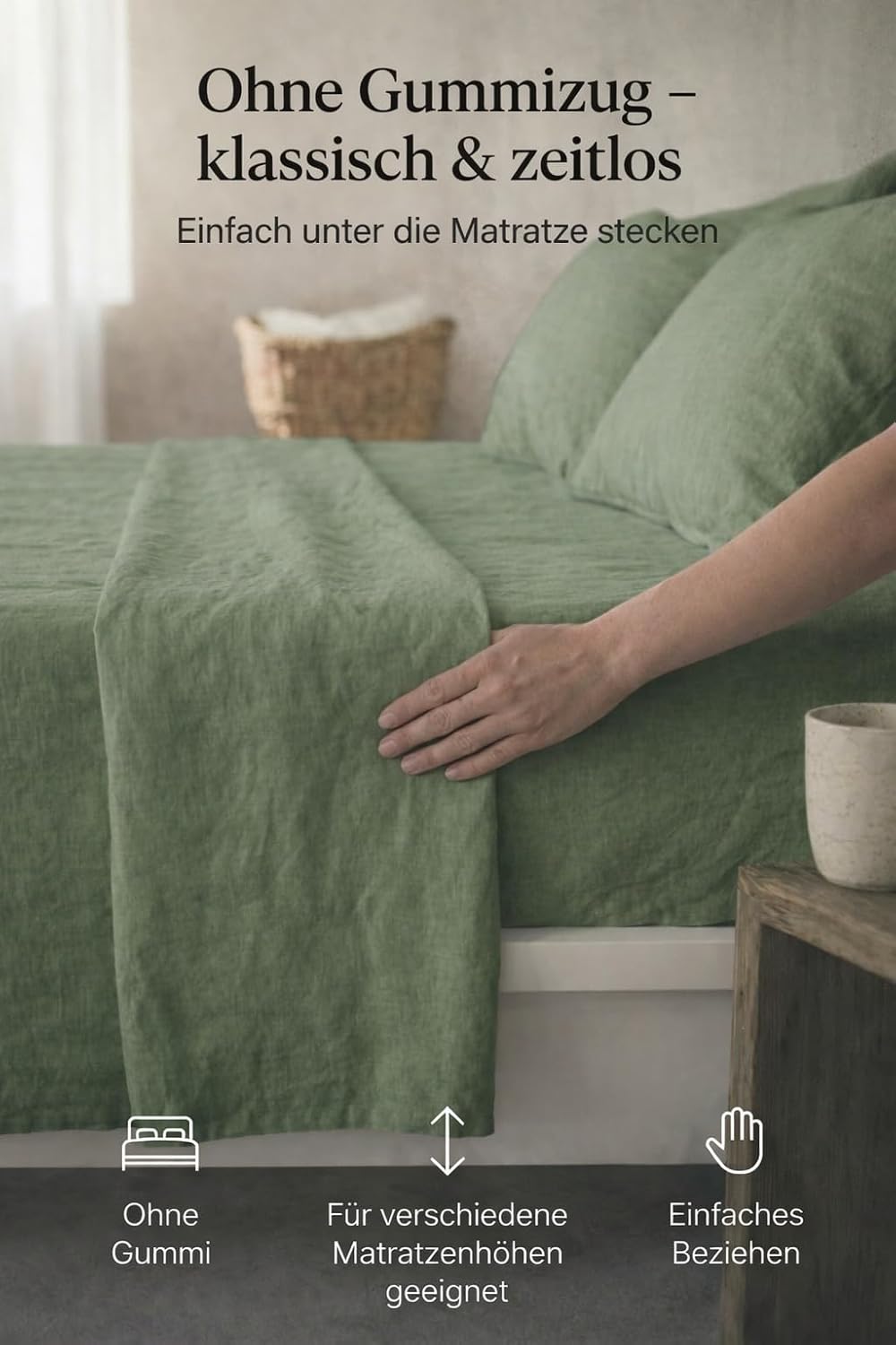 Leinen Bettlaken ohne Gummi – 100% Stonewashed Leinen Flachlaken – Atmungsaktiv – Ohne Kissenbezüge