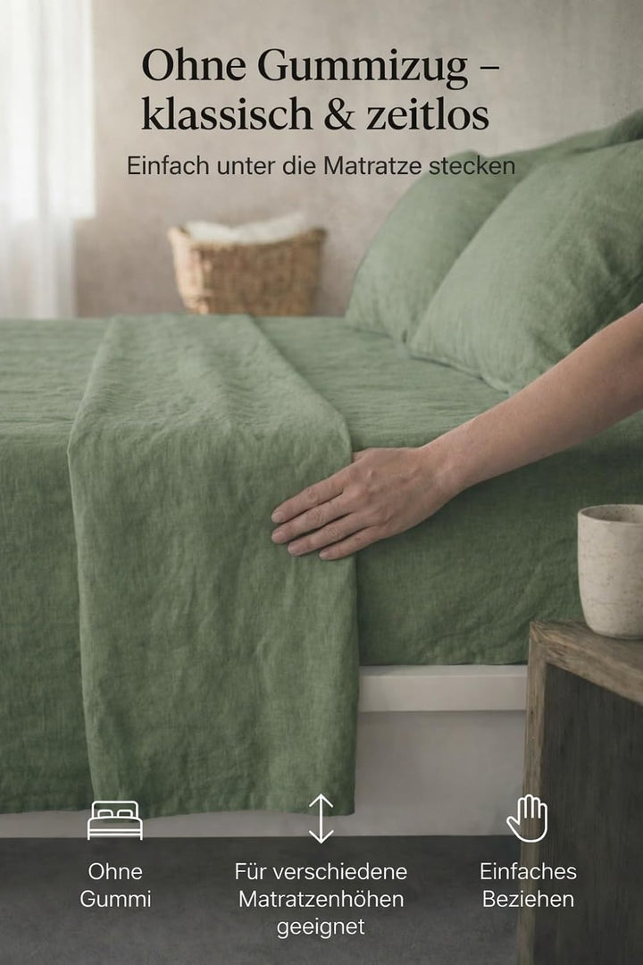 Leinen Bettlaken ohne Gummi – 100% Stonewashed Leinen Flachlaken – Atmungsaktiv – Ohne Kissenbezüge
