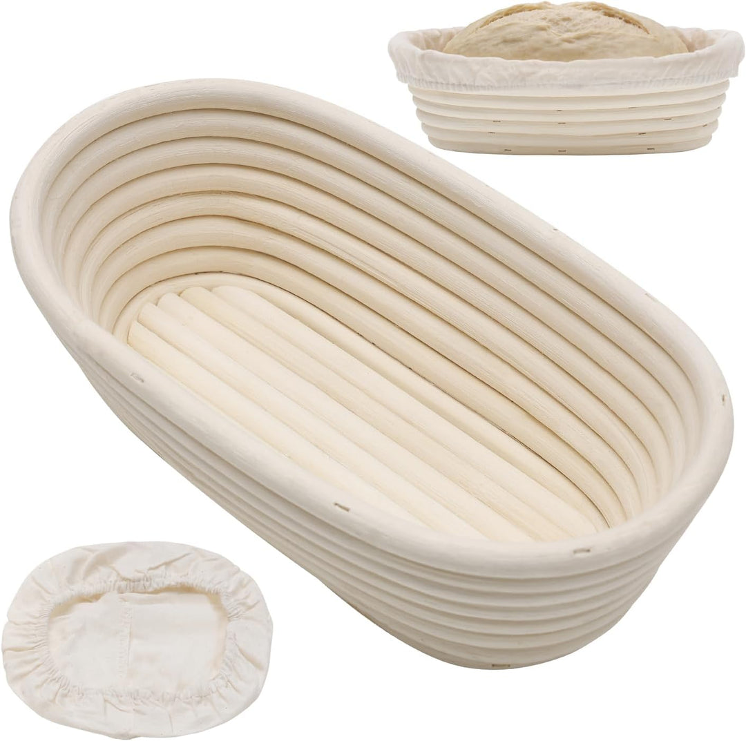 DARDVORLAG Gärkörbchen Oval 25cm mit Leinenbezug – Banneton aus 100% Rattan,Gärkorb für Sauerteigbro