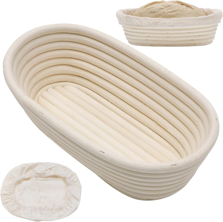 DARDVORLAG Gärkörbchen Oval 25cm mit Leinenbezug – Banneton aus 100% Rattan,Gärkorb für Sauerteigbro