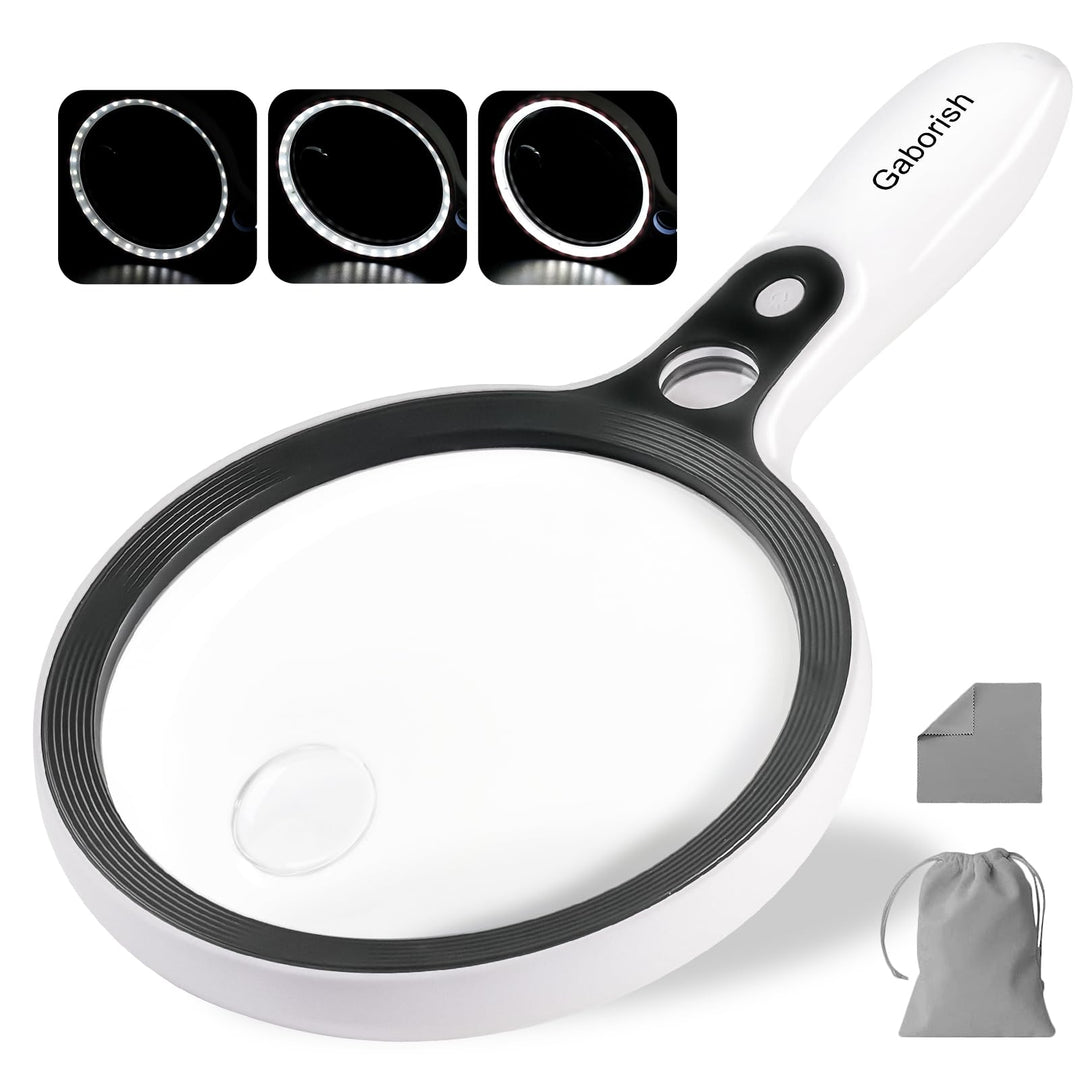 Grosse Lupe mit 37 LED-Licht, 10X 20X 45X Leselupe Handlupe mit 3 Lichtmodi, Aufbewahrungstasche, Re