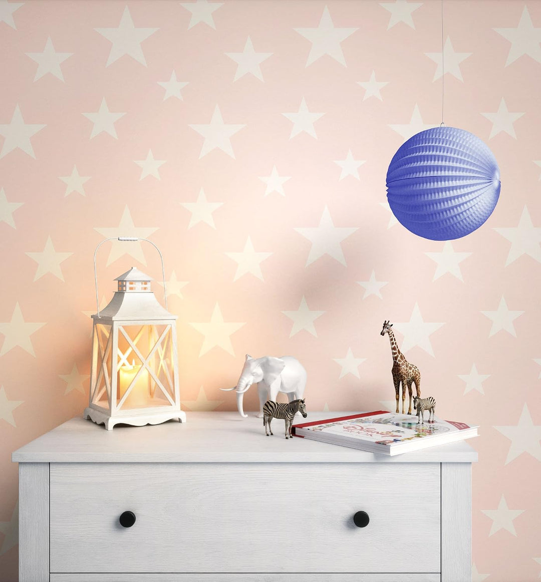 NEWROOM Kindertapete Rosa Sterne Kinder Vliestapete Weiss Vlies Kindertapete Kinderzimmer Babytapete