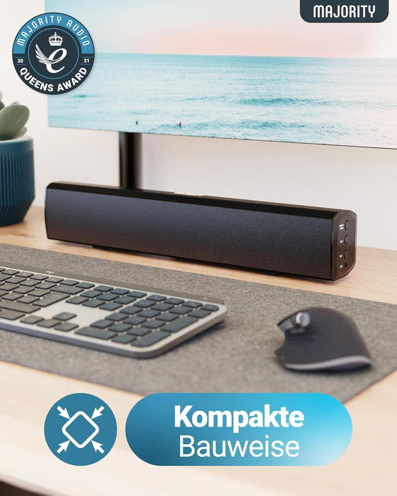 MAJORITY Bowfell | Bluetooth Soundbar für TV Geräte | 50W 2.0 Stereo Lautsprecher für Fernseher oder