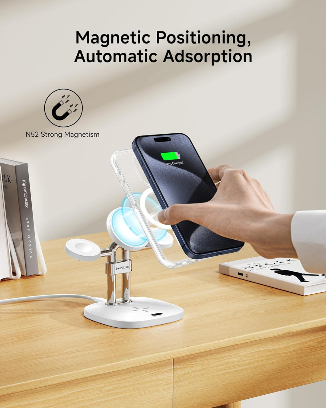 Fast Dual Ladestation für Apple Watch 11/Ultra 3/SE 3, Induktive Ladestation für iPhone Air/17 Pro M