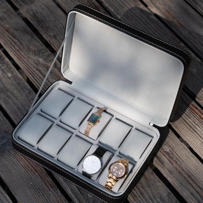 OSVINO Uhrenbox 10 Uhren Herren Schwarz Uhrenkasten Uhrenkissen aus Samt, Reise Schmuckkästchen Uhre