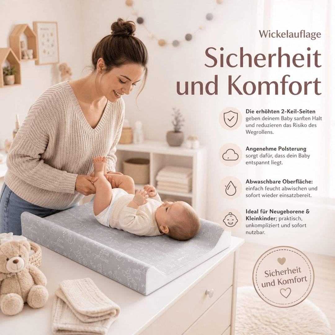 Fillikid Wickelauflage 2-Keil Exklusiv/Wickelmulde 50x65 cm/Wickelunterlage mit abwaschbarer Folienb