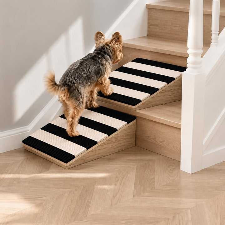 2 Pack Dog Ramp for Small Dogs, Solid Acacia Wood Pet Ramp with Non-Slip Carpet, 180 lbs Capacity, G