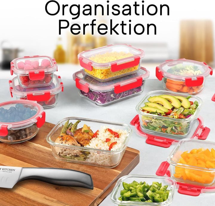 Zulay 12er-Set Glas-Frischhaltedosen für Meal Prep, Tupperdosen Set aus Glas mit luftdichten Deckeln
