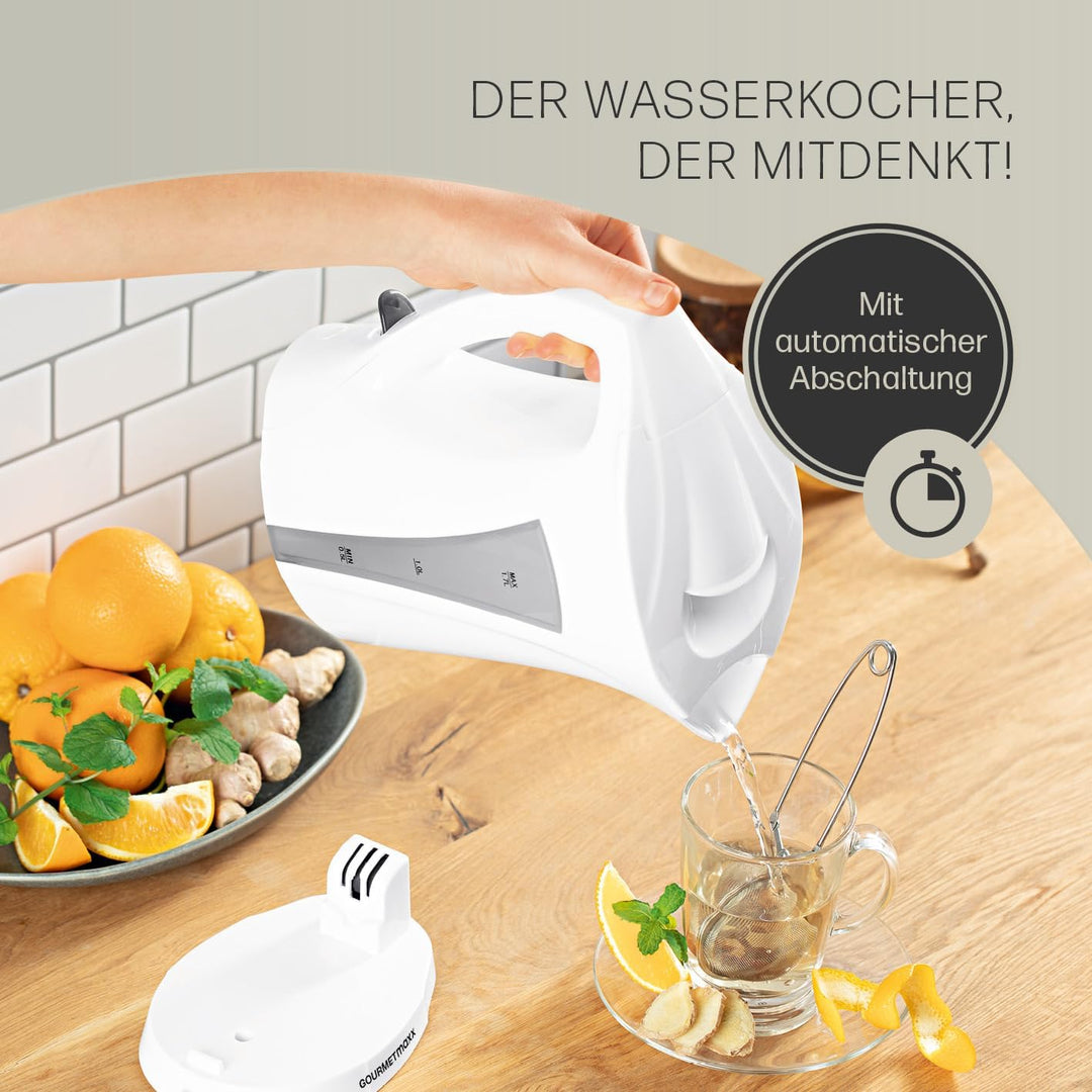 GOURMETmaxx Wasserkocher 1,7 l | Schlichtes Design, kabellose Flexibilität & automatische Abschaltun