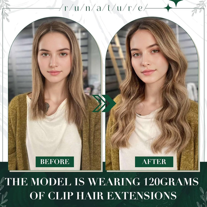 RUNATURE Clip on Extensions Echthaar Blond mit Goldblond Clip in Haarverlangerung Echthaar Remy Haar