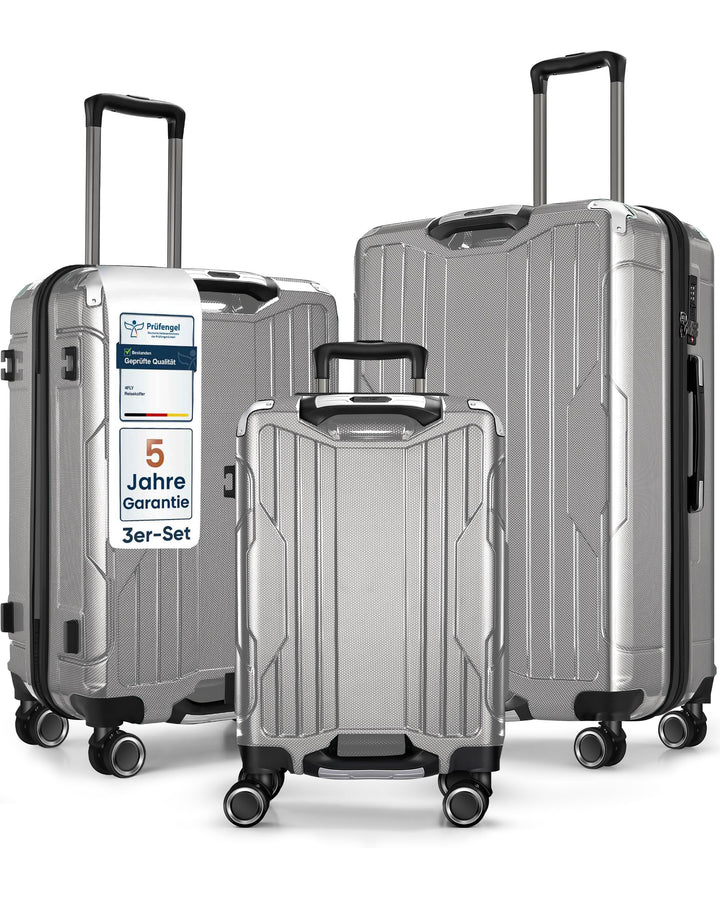 Aluminium-Rahmen Hartschalen-Reisekoffer Set 3-teilig Ultraleicht (M/L/XL) – TSA-Schloss, 4 Spinner-