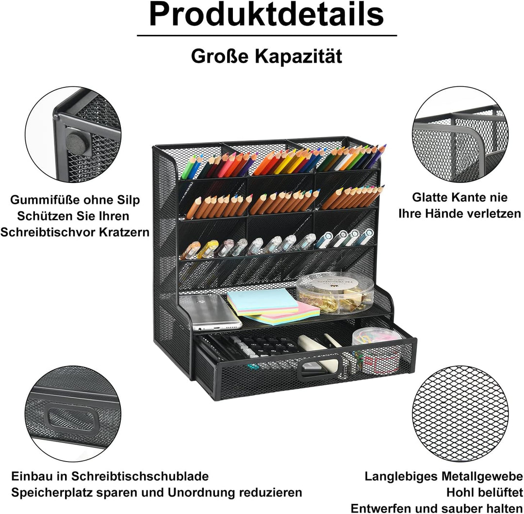 Marbrasse Schreibtisch-Organizer, multifunktionaler Stifthalter, Stift-Organizer für Schreibtisch, S