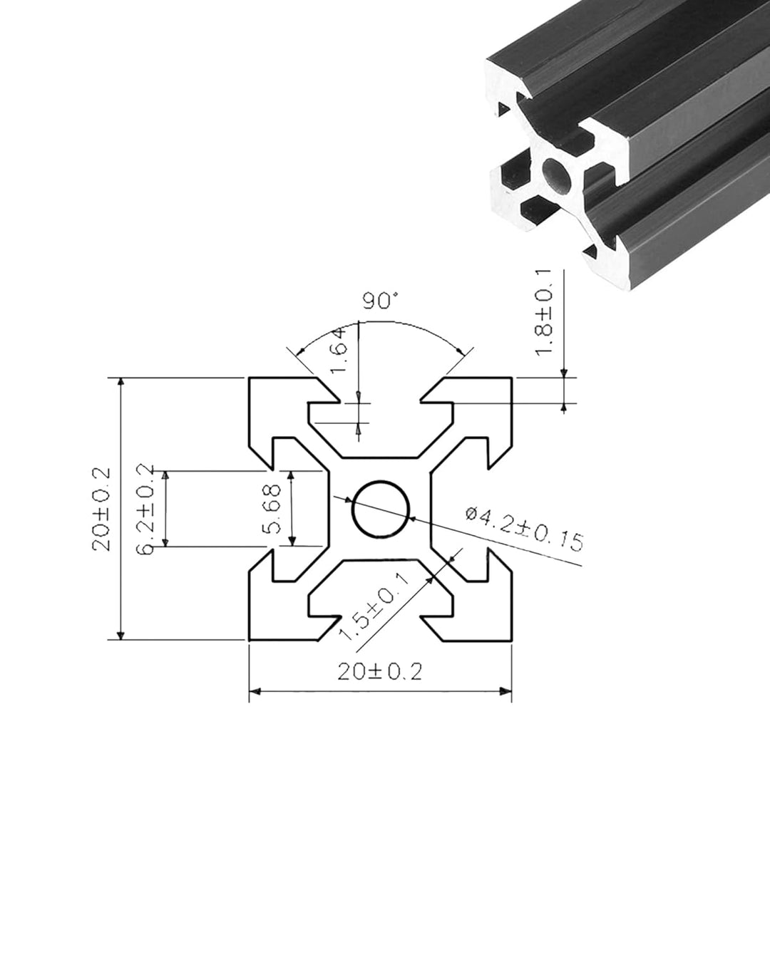 Euroharry 4 Stück 2020 V Typ Schwarz Europäischer Standard Eloxierte Linearschiene Aluminiumprofilex