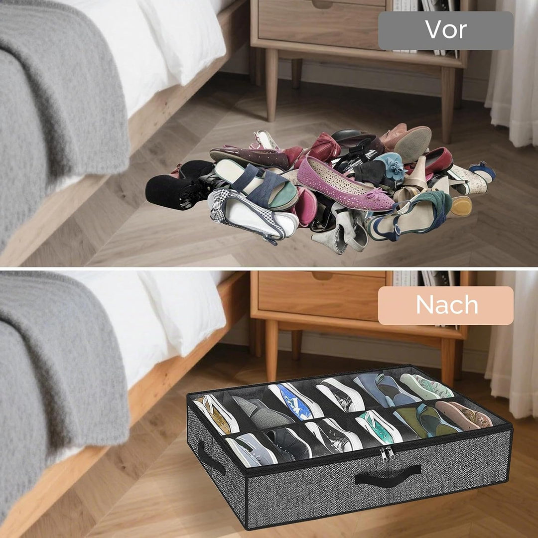 2 Stück Unterbett Schuhaufbewahrung Box mit Durchsichtigem Deckel, Schuhorganizer Schrank Faltbare,