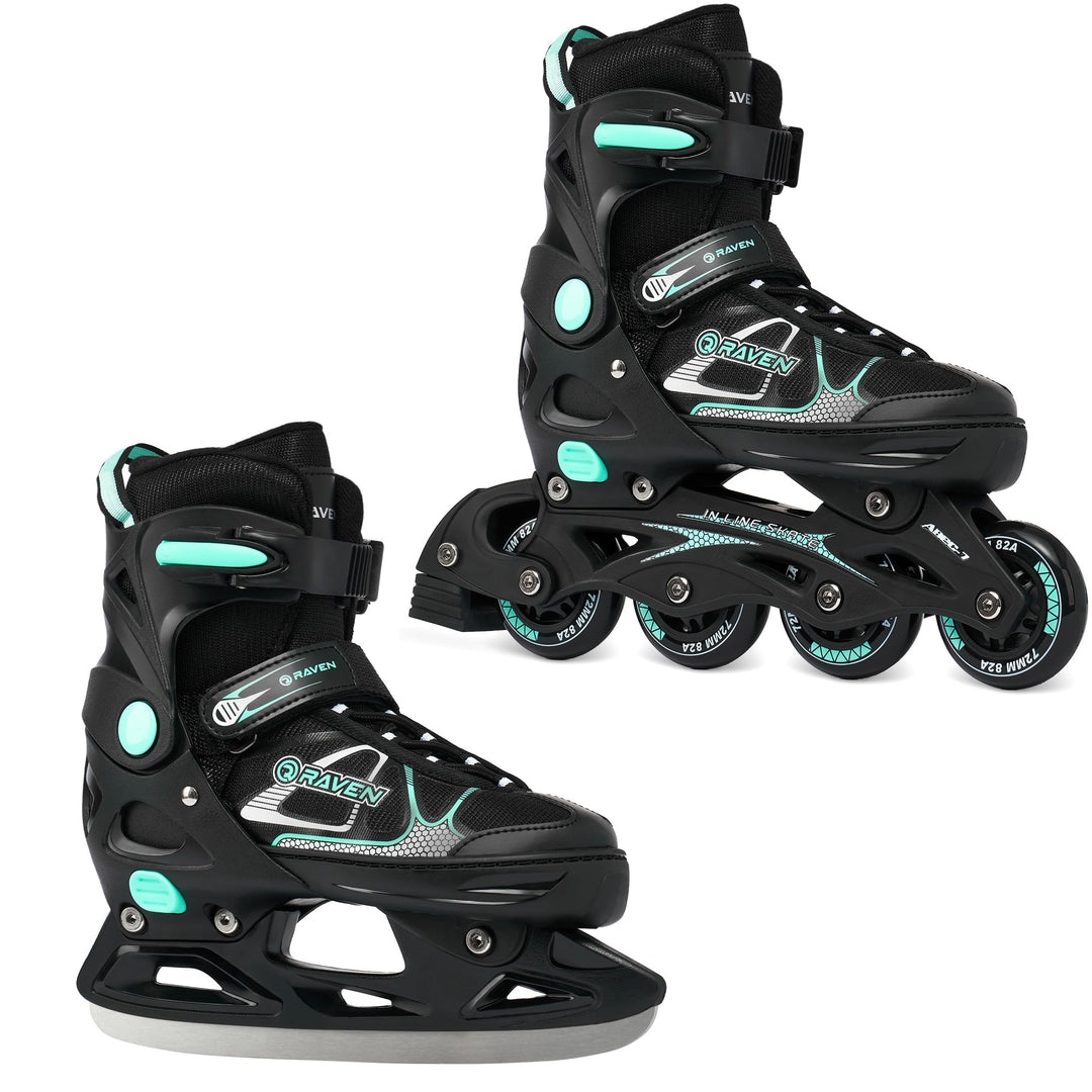 RAVEN Inline Skates Inliner für Kinder und Erwachsene OPTIONAL 2in1 mit Schlittschuhen verstellbar,